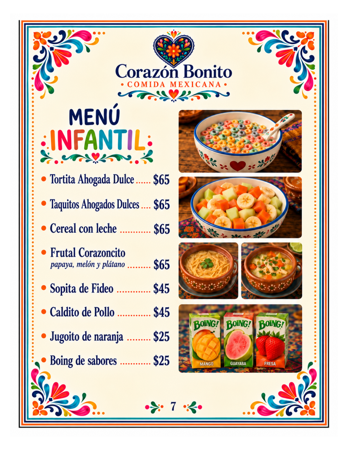 Menú Corazón Bonito - página 7 de 8